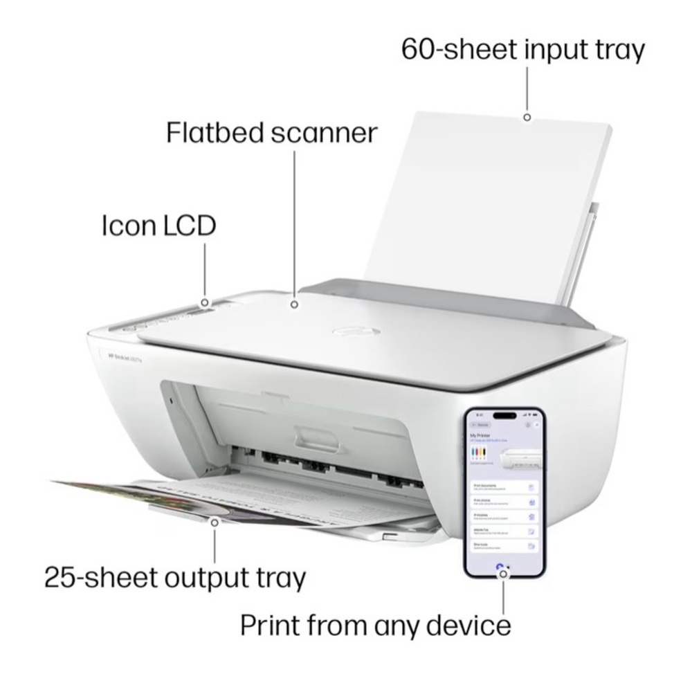 HP White DeskJet 2827e All-in-One Printer - Picture 8 of 16